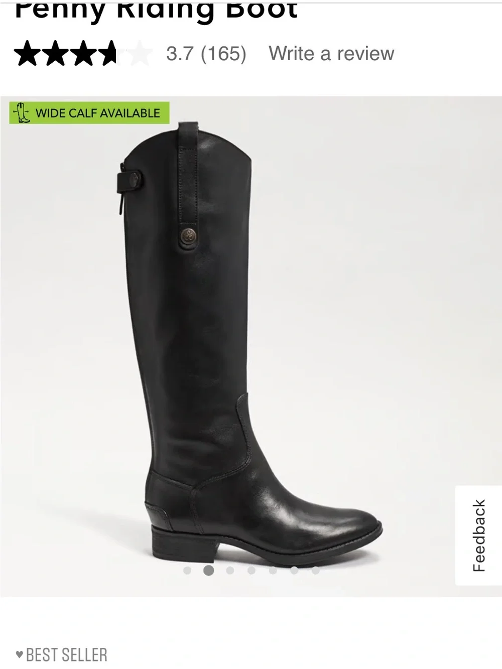 Sam Edelman Penny Riding Boot - Black Leather - Size 8W Wide